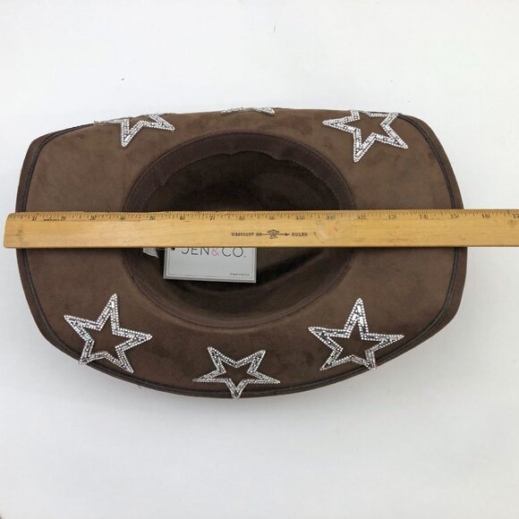 Jen & Co. Tabitha Star Cowboy Hat Brown Rhinestone Stars Faux Suede Finish GLAM - Picture 10 of 11